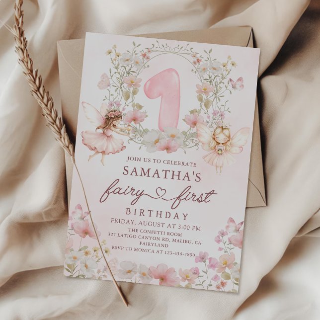 Invitación Pink Floral Garden Fairy First Birthday (Subido por el creador)