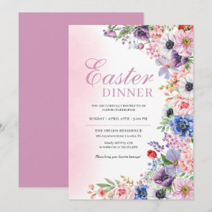 Invitación Pink Floral Garden Primavera Cena de Pascua