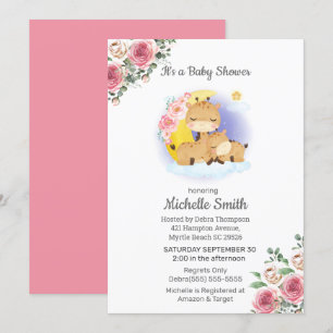 Invitación Pink Floral Giraffe Mom Baby Shower