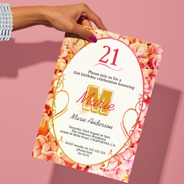Invitación Pink Floral Girly Modern Elegant 21º cumpleaños (Subido por el creador)