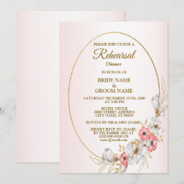 Invitación Pink Floral Golden Peach Wedding Rehearsal Dinner