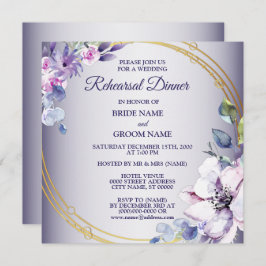 Invitación Pink Floral Golden Purple Wedding Rehearsal Dinner