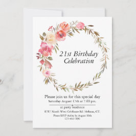 Invitación Pink Floral Greenery Boho, Personalizable 21 Cumpl