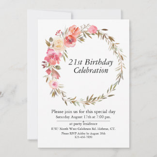 Invitación Pink Floral Greenery Boho, Personalizable 21 Cumpl