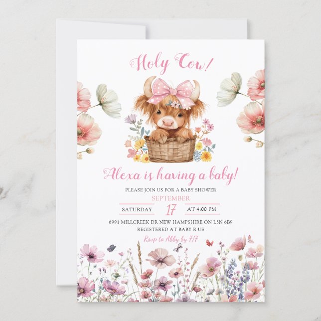 Invitación Pink Floral Heifer Bull Baby Shower Invitation (Anverso)