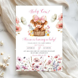 Invitación Pink Floral Heifer Bull Baby Shower Invitation