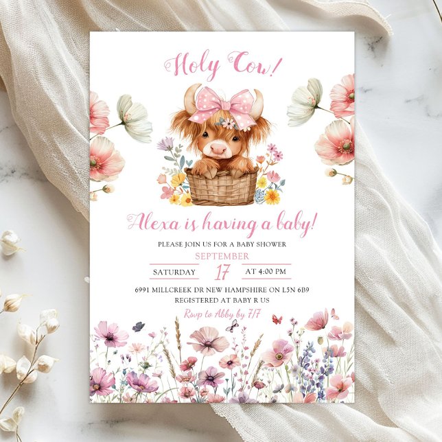 Invitación Pink Floral Heifer Bull Baby Shower Invitation (Subido por el creador)