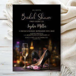 Invitación Pink Floral High Heel Shoes Bridal Shower