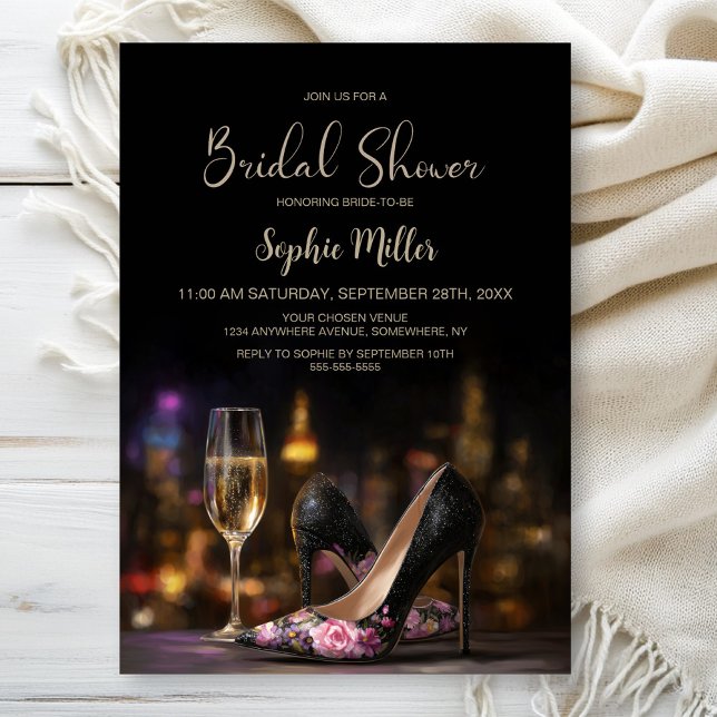 Invitación Pink Floral High Heel Shoes Bridal Shower (Subido por el creador)