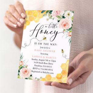 Invitación Pink Floral Honey Bee Baby Shower