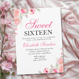 Invitación Pink Floral Illustration Sweet Sixteen