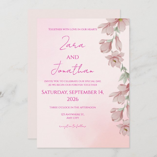 Invitación Pink floral invitation (Anverso / Reverso)