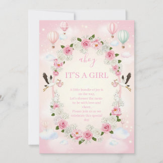 Invitación Pink Floral "It's a Girl" Baby Shower Invite 
