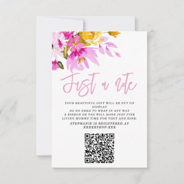 Invitación Pink Floral Just a Note Baby Shower Card (Anverso)