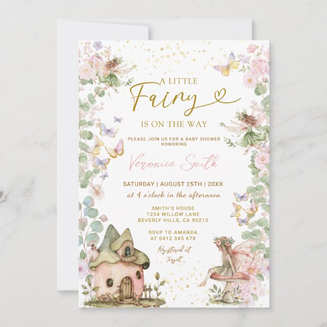 Invitación Pink Floral Little Fairy Baby Shower  (Anverso)