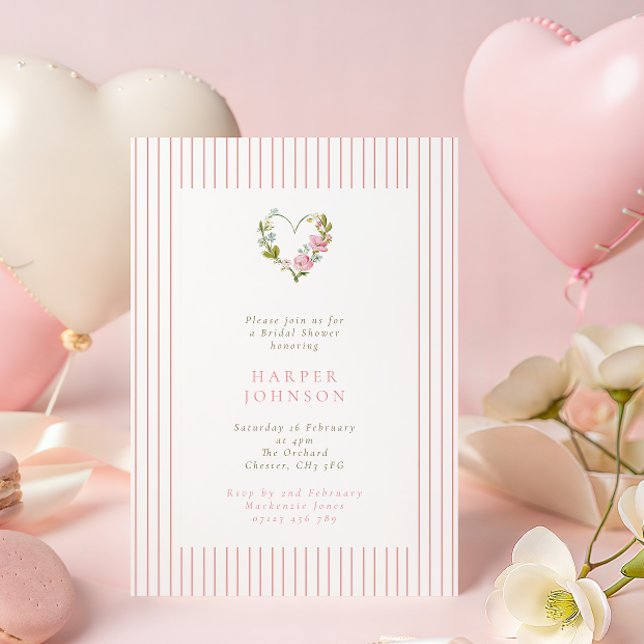 Invitación Pink Floral Love Heart Valentines Bridal Shower (Subido por el creador)