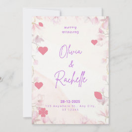 Invitación Pink Floral Minimalist Happy Wedding Invitation Ca