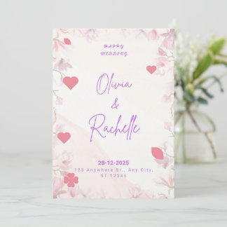 Invitación Pink Floral Minimalist Happy Wedding Invitation Ca