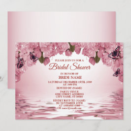 Invitación Pink Floral Nature Butterfly Outdoor Bridal Shower