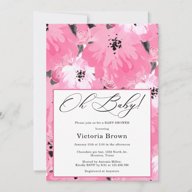 Invitación Pink Floral Oh Baby Shower Invitation (Anverso)