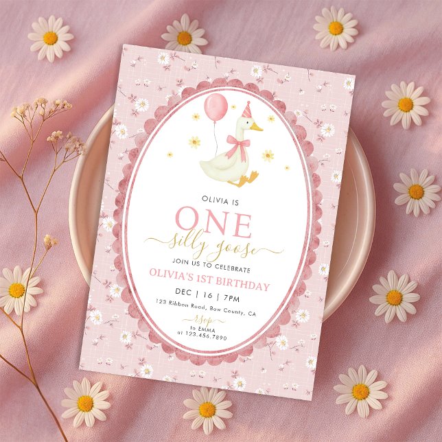 Invitación Pink Floral One Silly Goose Girl 1st Birthday (Subido por el creador)
