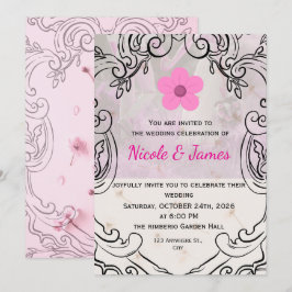 Invitación Pink Floral Ornate Elegant Wedding Invitation