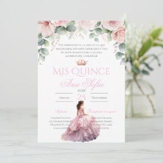 Invitación Pink Floral Quinceanera invitation Spanish