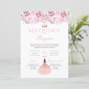 Invitación Pink Floral Quinceañera Spanish 