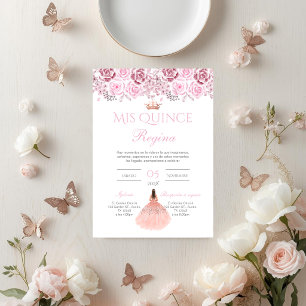 Invitación Pink Floral Quinceañera Spanish 