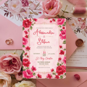 Invitación Pink Floral Romantic Rose Elegant Garden