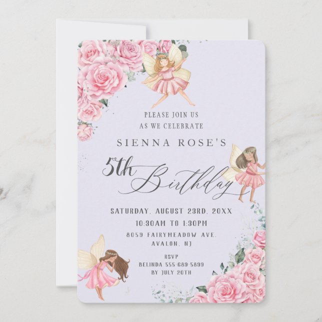 Invitación Pink Floral Roses Fairies Arch Birthday Photo  (Anverso)