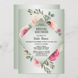 Invitación Pink Floral Rustic Geometric Green Bridal Shower