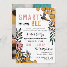 Invitación Pink Floral Smart As Can Bee Graduación Preescolar
