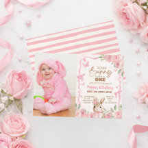Pink Floral Some Bunny First Birthday Photo