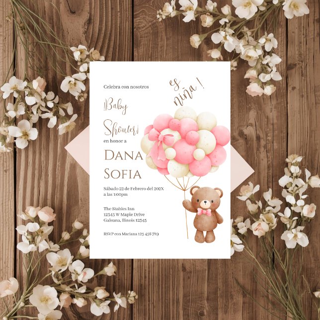 Invitación Pink floral Spanish Baby Shower Girl invitation (Subido por el creador)