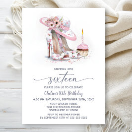 Invitación Pink Floral Stiletto Shoes 16th Birthday Party