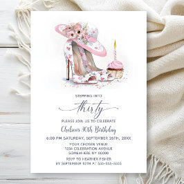 Invitación Pink Floral Stiletto Shoes 30th Birthday Party