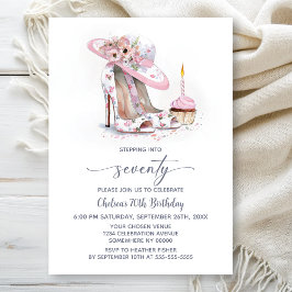 Invitación Pink Floral Stiletto Shoes 70th Birthday Party