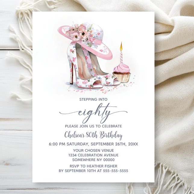 Invitación Pink Floral Stiletto Shoes 80th Birthday Party (Subido por el creador)