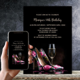 Invitación Pink Floral Stiletto Shoes Birthday Party