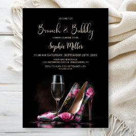 Invitación Pink Floral Stiletto Shoes Brunch and Bubbly