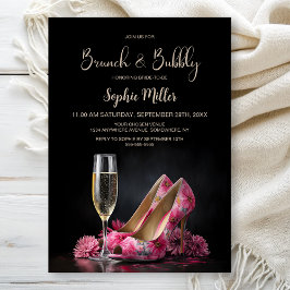 Invitación Pink Floral Stiletto Shoes Brunch and Bubbly