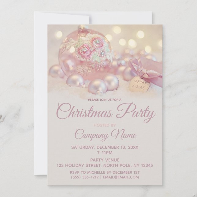 Invitación Pink Floral String Lights Corporate Holiday Party (Anverso)