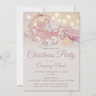 Invitación Pink Floral String Lights Corporate Holiday Party