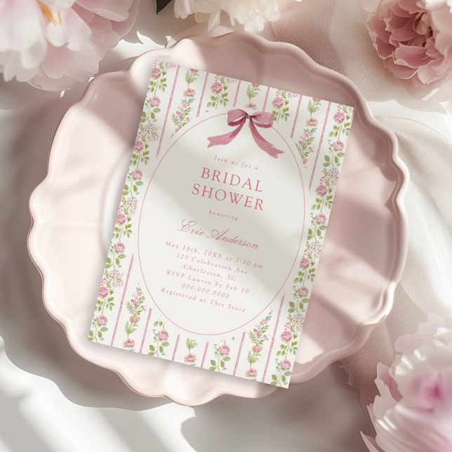 Invitación Pink Floral Striped Grandmillennial Bridal Shower (Subido por el creador)