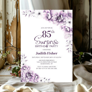 Invitación Pink Floral Surprise 85th Birthday Party