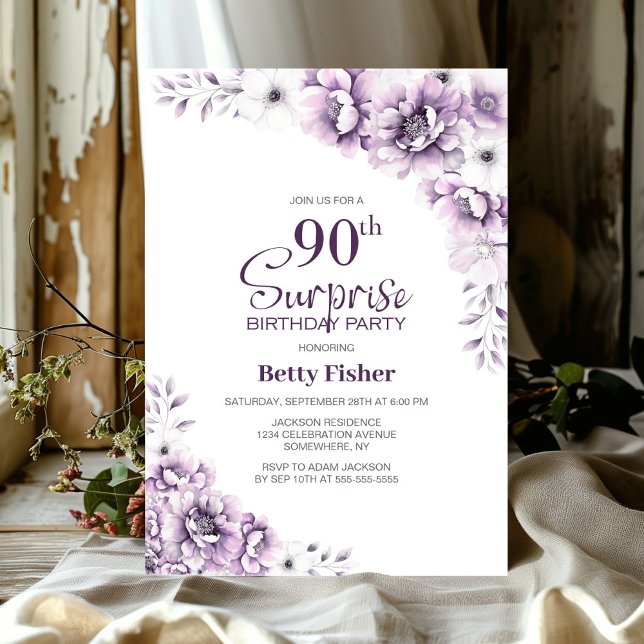 Invitación Pink Floral Surprise Fiesta de cumpleaños número 9 (Subido por el creador)