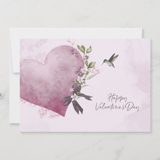 Invitación Pink Floral Valentine's Day Card with Floral Heart (Anverso)