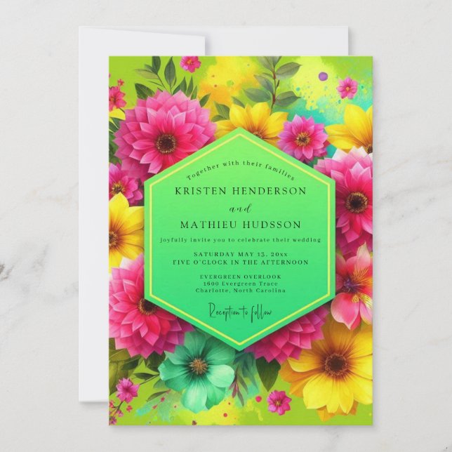Invitación Pink Floral Vibrant Bloom Wedding (Anverso)