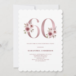 Invitación Pink Floral Watercolor 60º cumpleaños